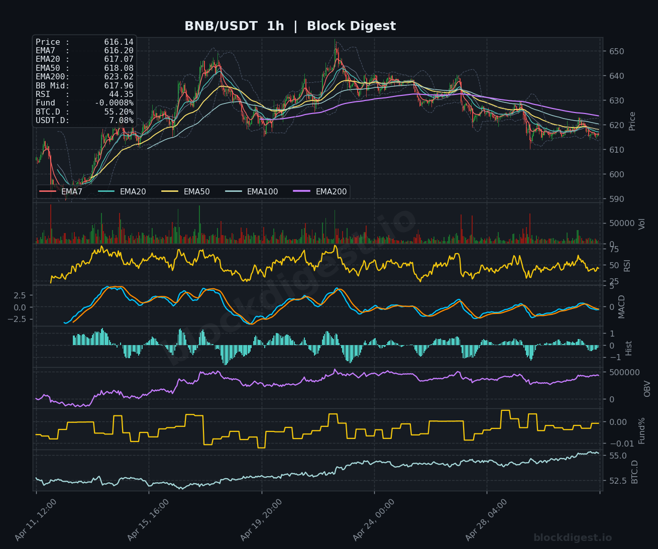 BNB/USDT 1-Hour Chart — Block Digest