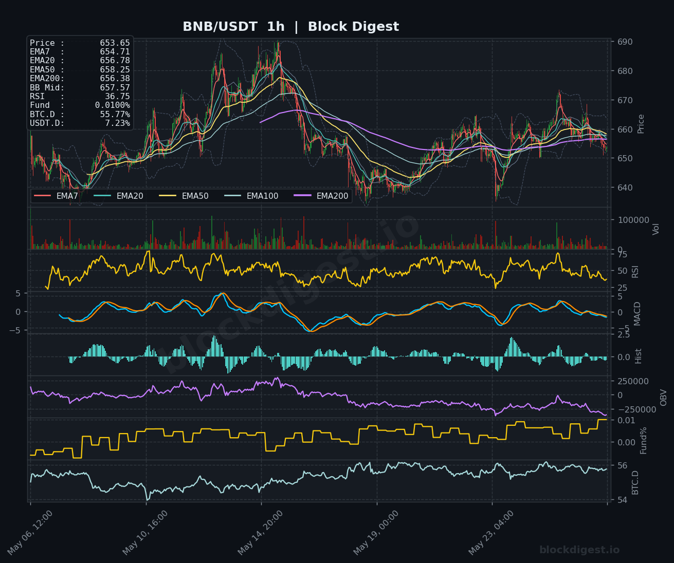 BNB/USDT 1-Hour Chart — Block Digest