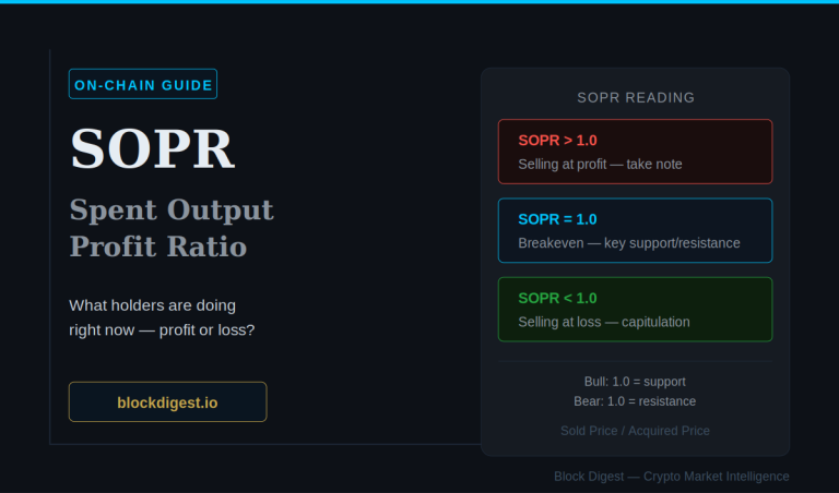 SOPR explained — Spent Output Profit Ratio reading guide for Bitcoin on-chain analysis