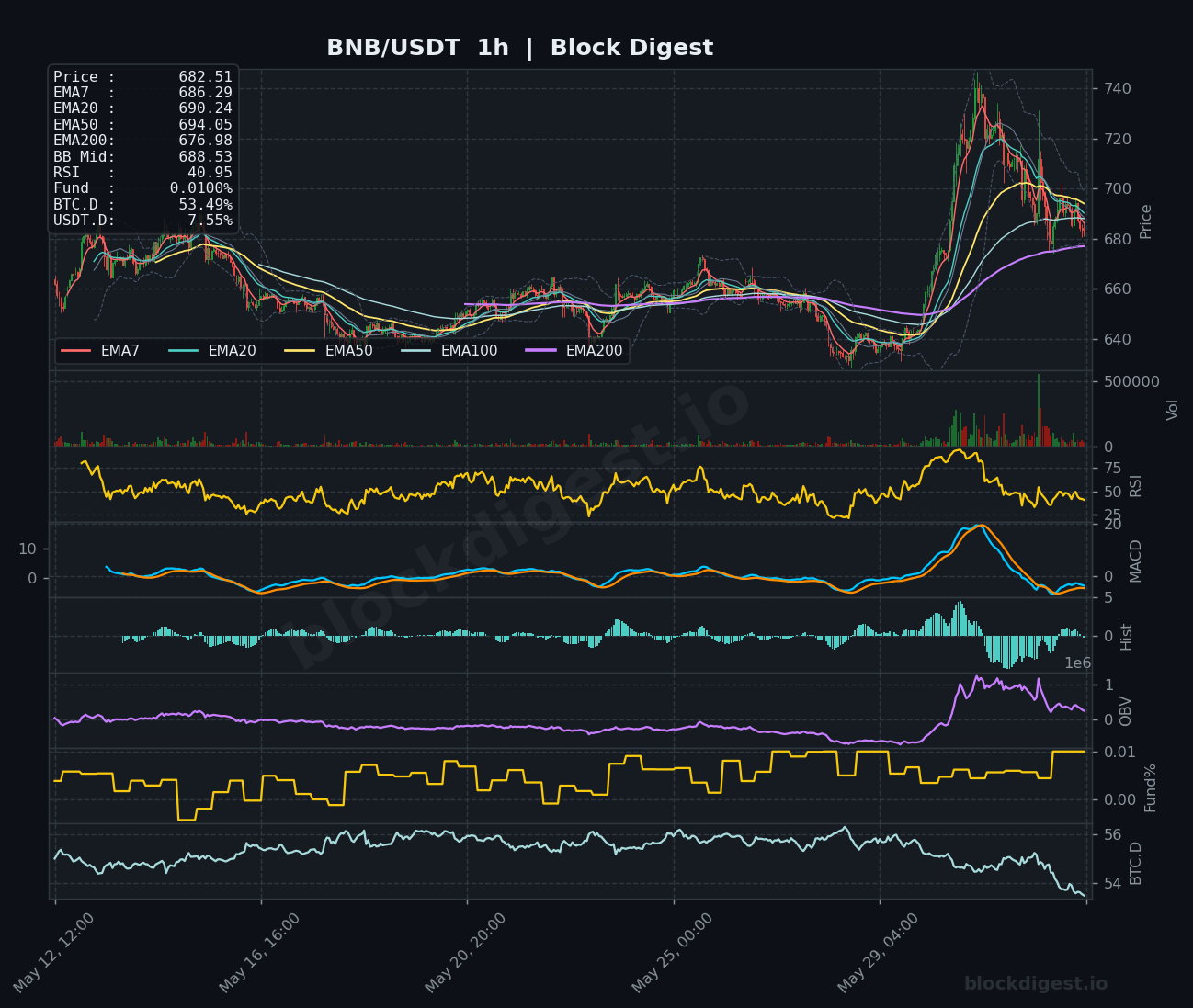 BNB/USDT 1-Hour Chart — Block Digest