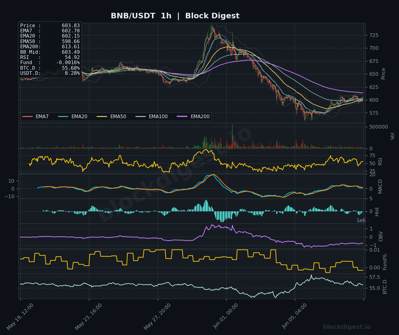 BNB/USDT 1-Hour Chart — Block Digest