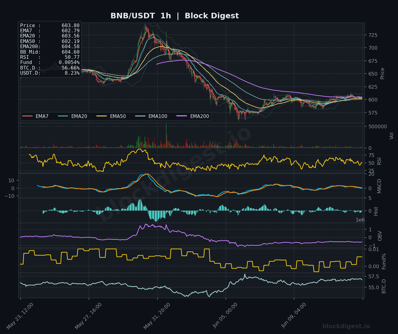 BNB/USDT 1-Hour Chart — Block Digest