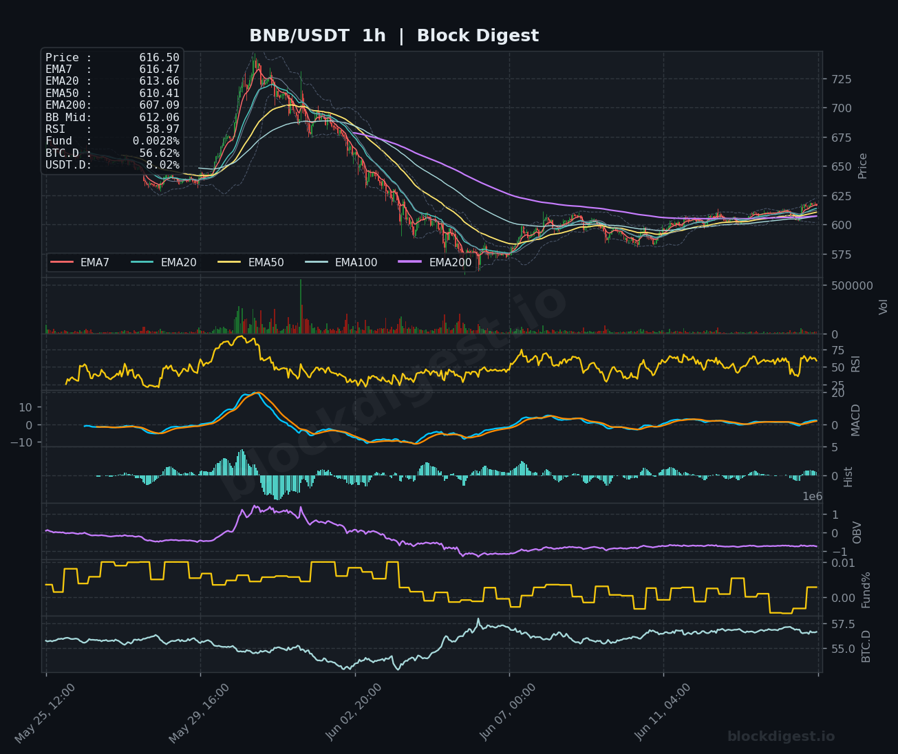 BNB/USDT 1-Hour Chart — Block Digest