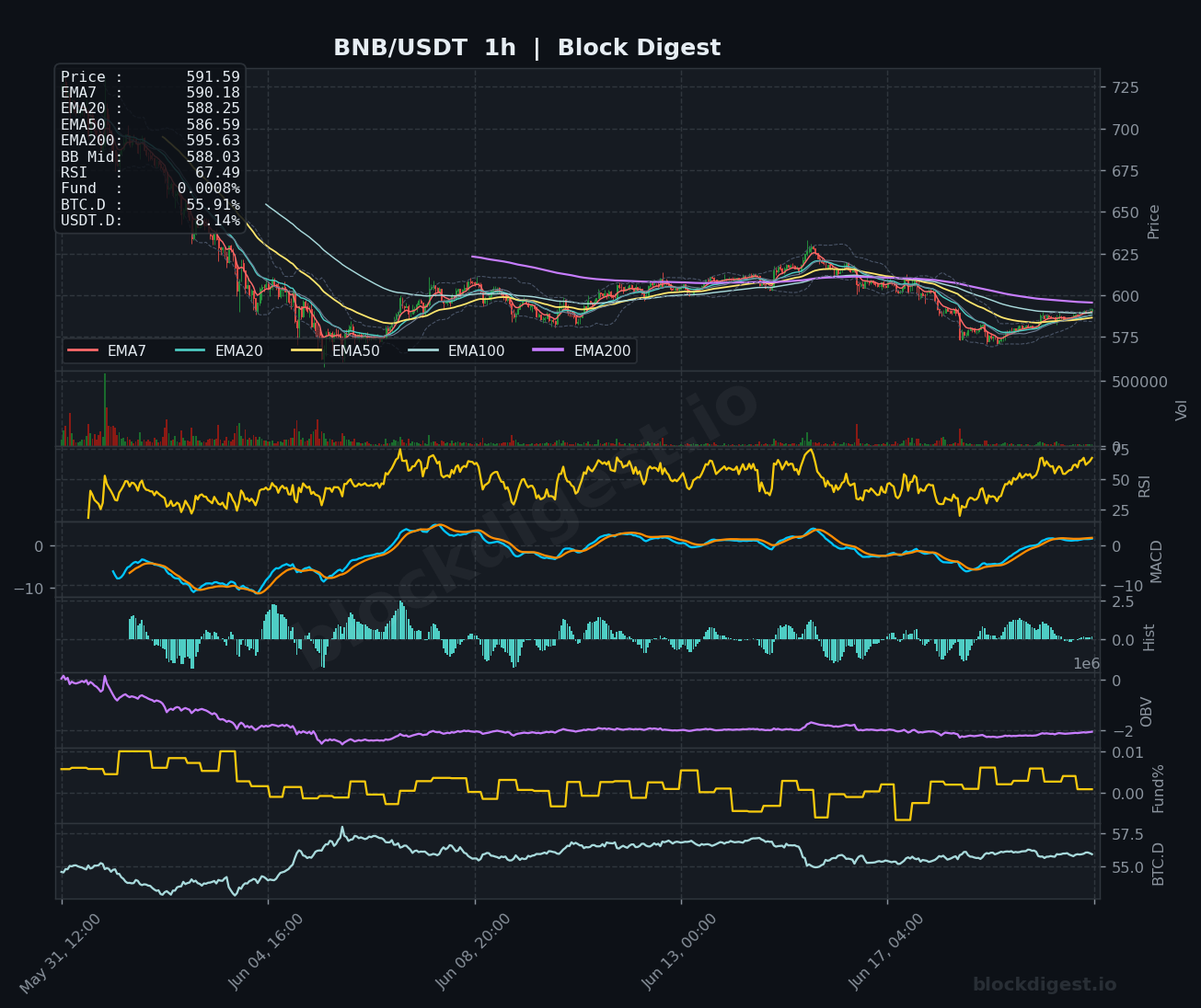 BNB/USDT 1-Hour Chart — Block Digest