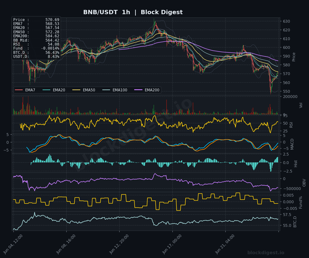 BNB/USDT 1-Hour Chart — Block Digest