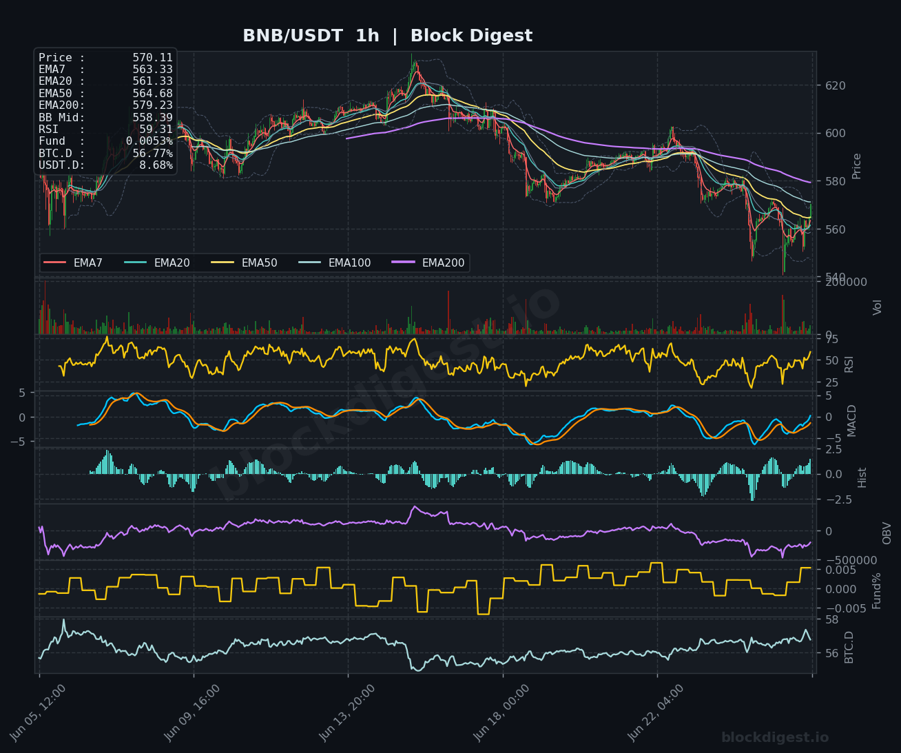 BNB/USDT 1-Hour Chart — Block Digest