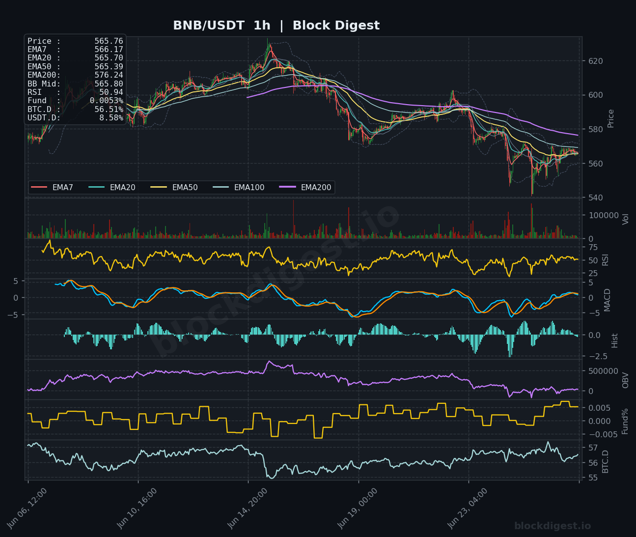 BNB/USDT 1-Hour Chart — Block Digest