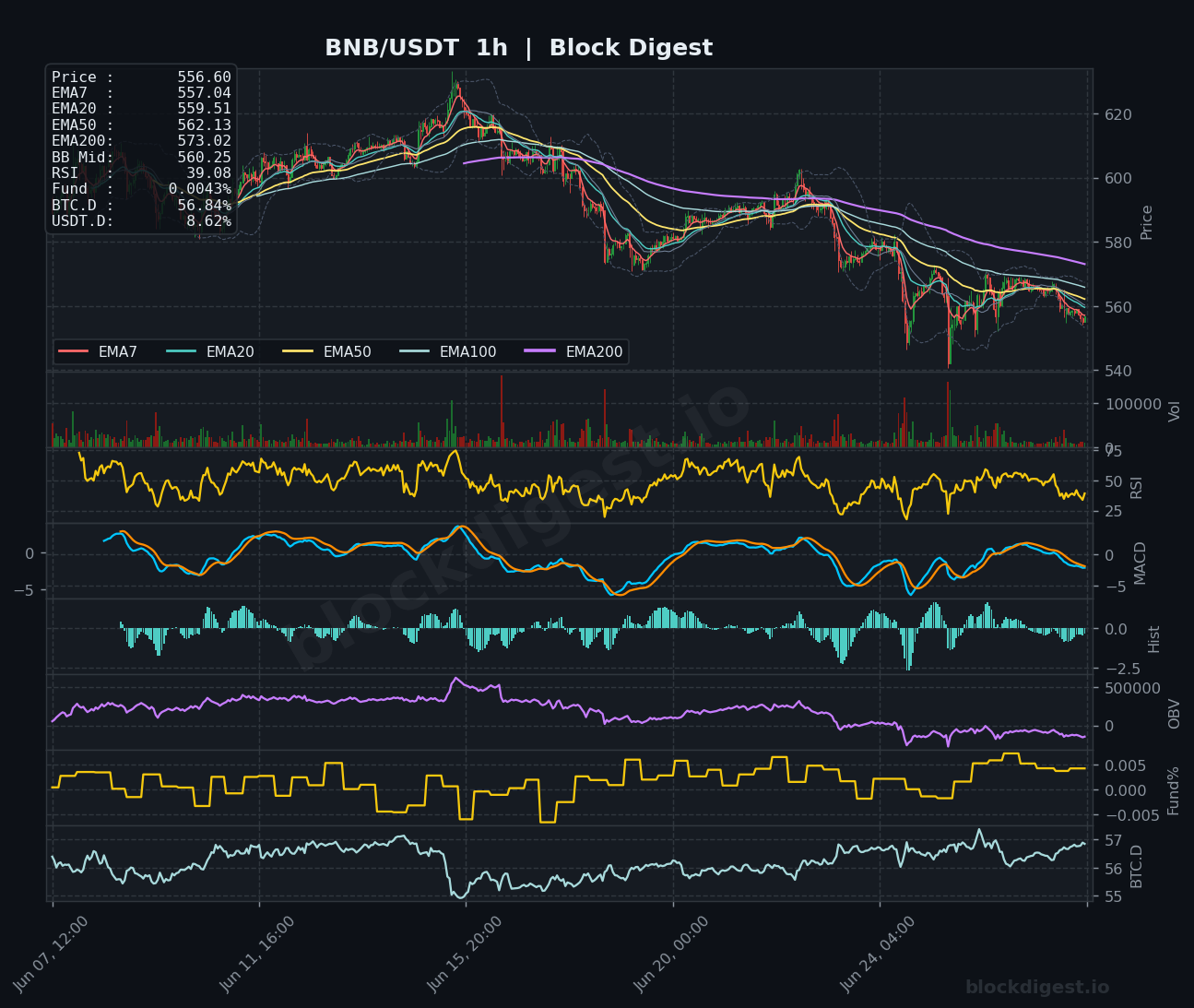 BNB/USDT 1-Hour Chart — Block Digest