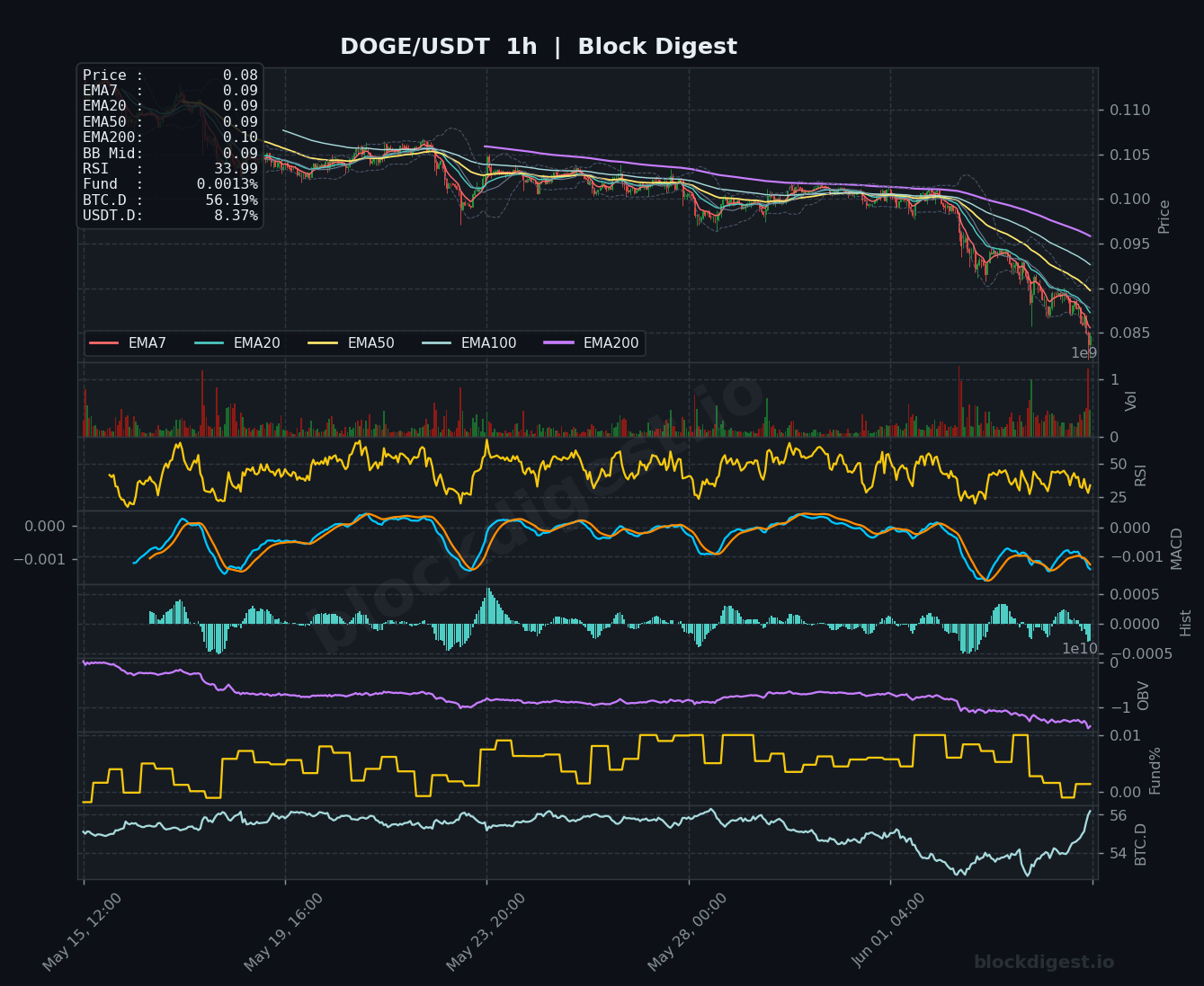 DOGE/USDT 1-Hour Chart — Block Digest