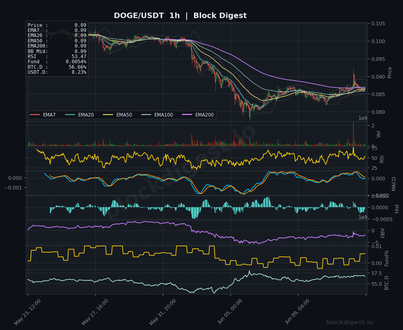 DOGE/USDT 1-Hour Chart — Block Digest