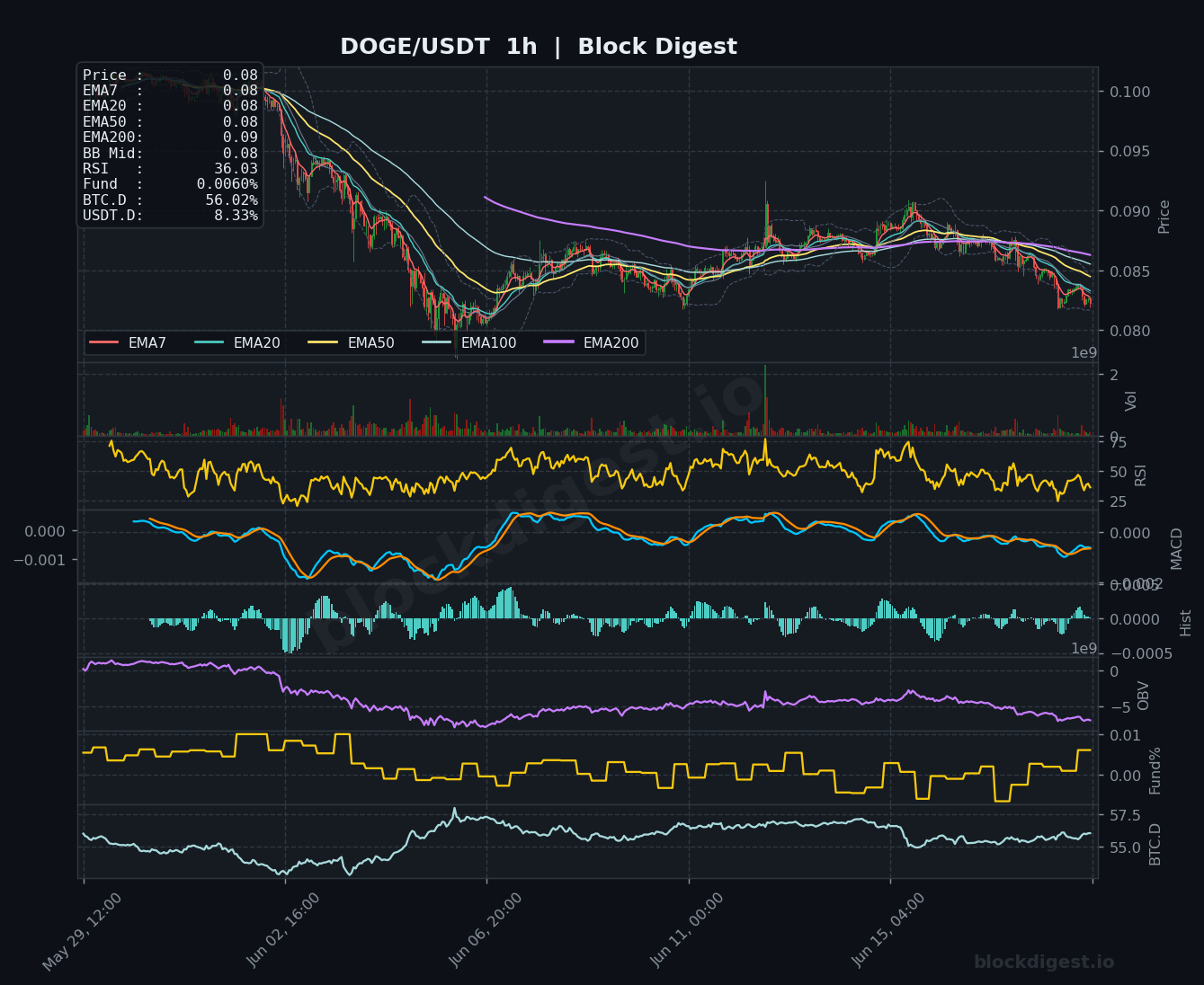 DOGE/USDT 1-Hour Chart — Block Digest