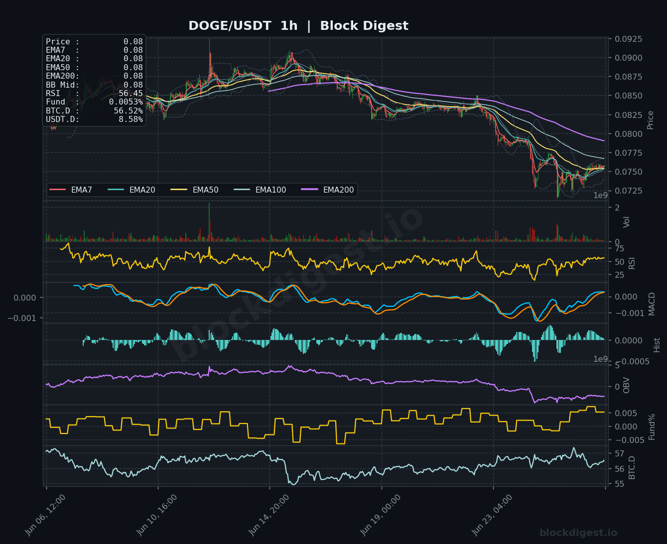 DOGE/USDT 1-Hour Chart — Block Digest