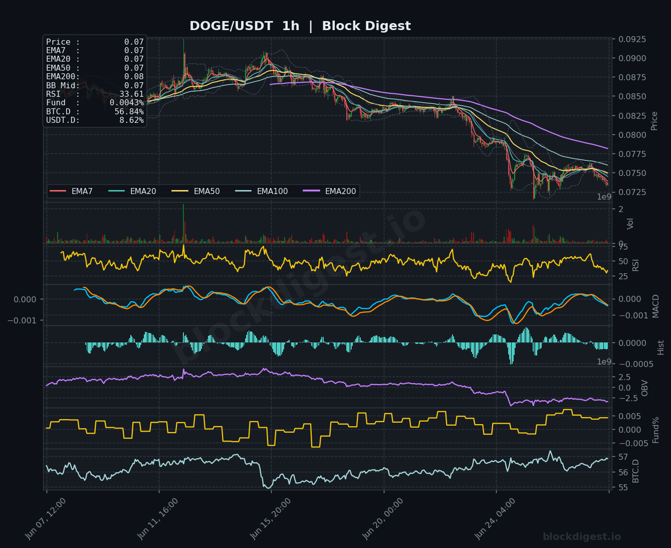 DOGE/USDT 1-Hour Chart — Block Digest