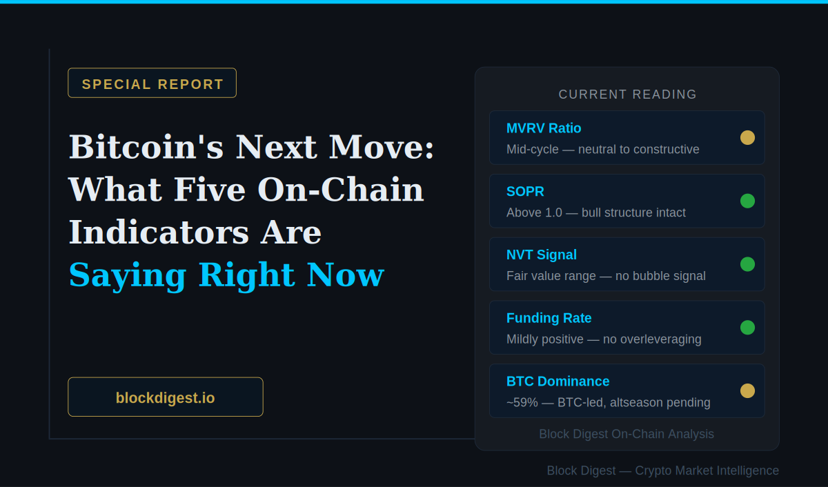 Bitcoin on-chain analysis — MVRV, SOPR, NVT, Funding Rate, BTC Dominance composite reading