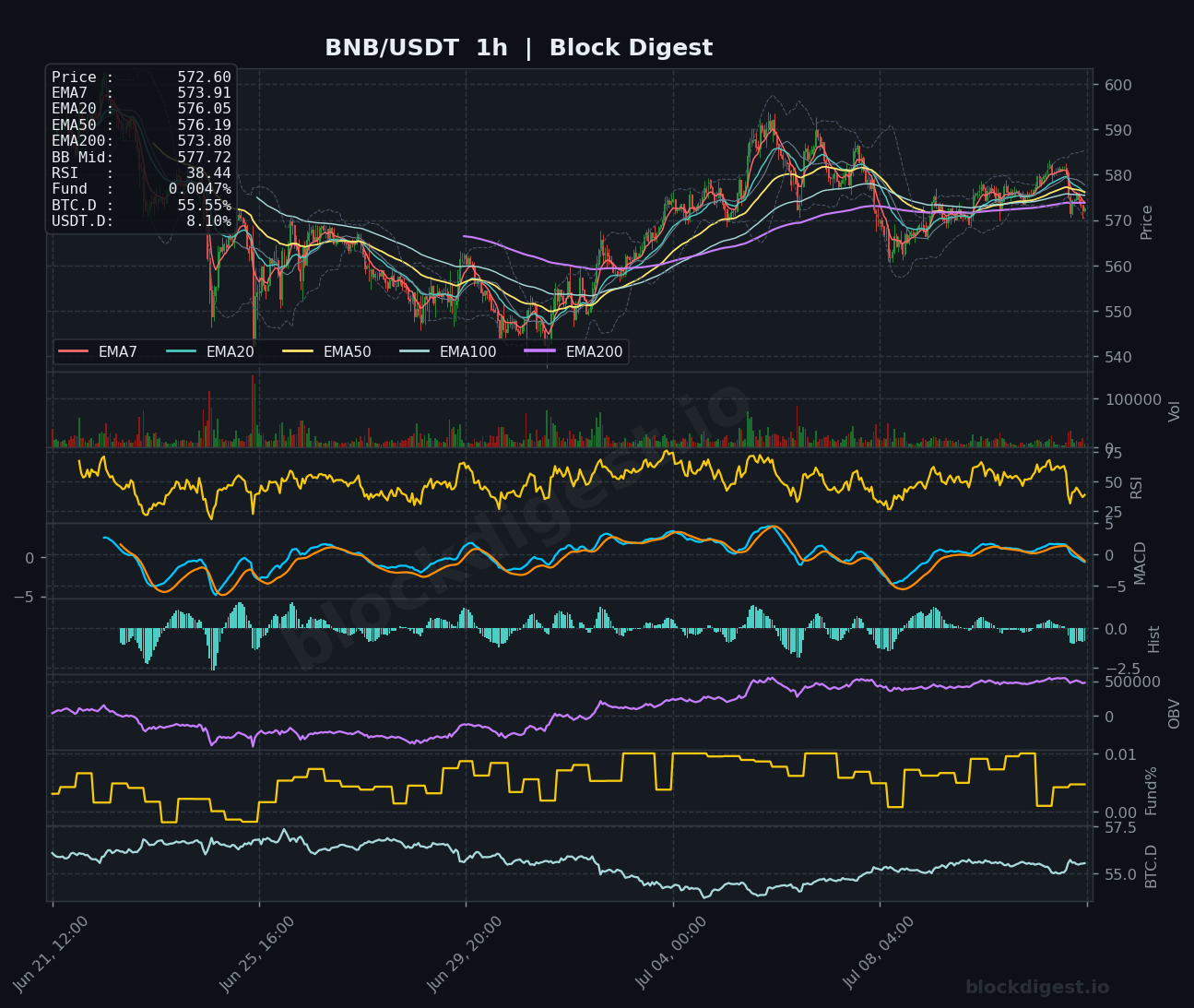 BNB/USDT 1-Hour Chart — Block Digest