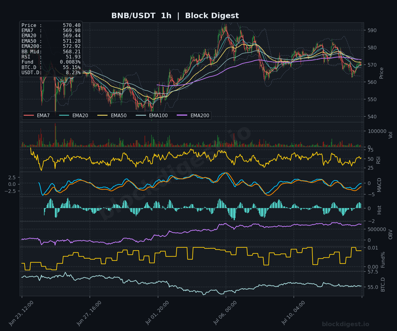 BNB/USDT 1-Hour Chart — Block Digest