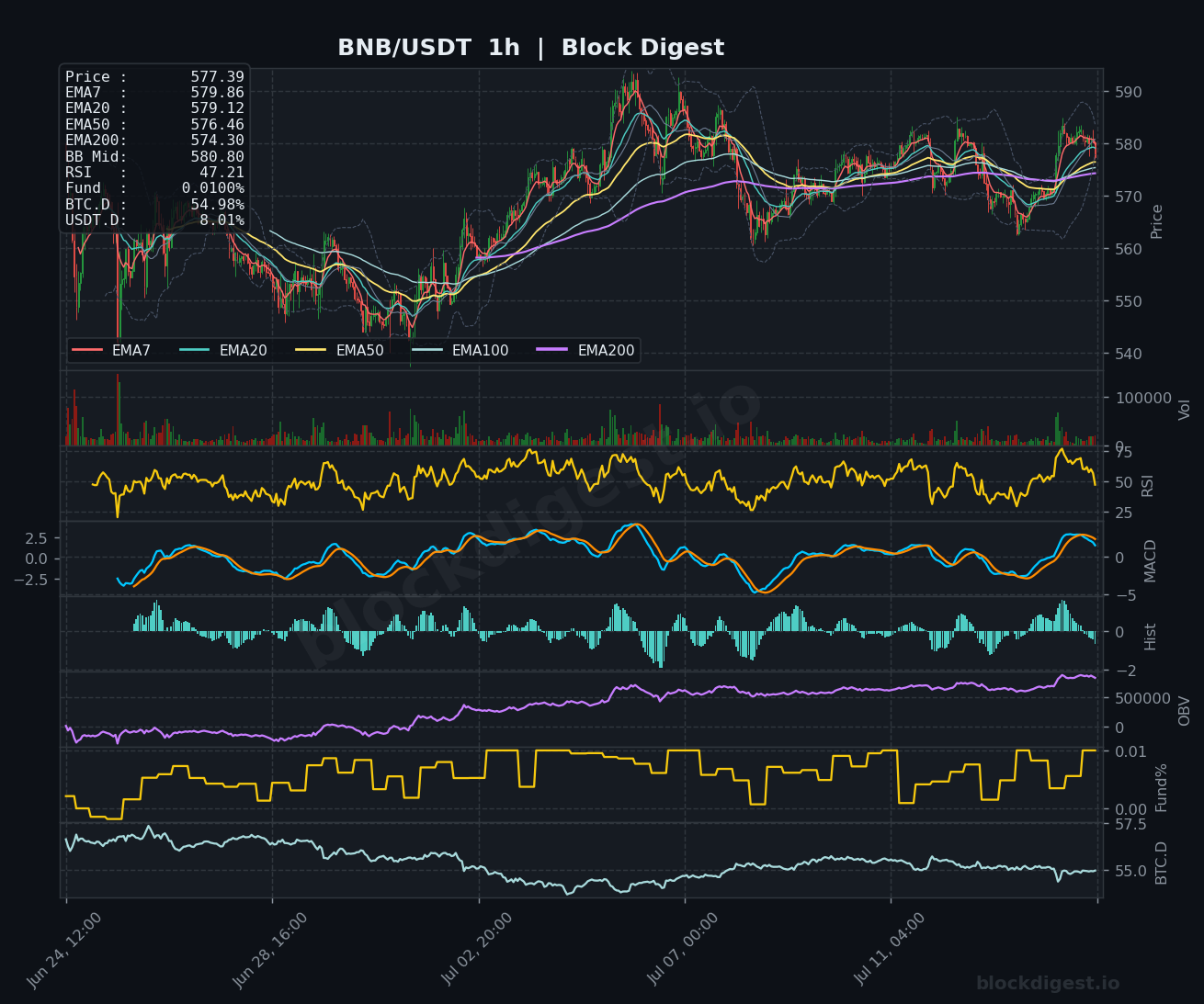 BNB/USDT 1-Hour Chart — Block Digest