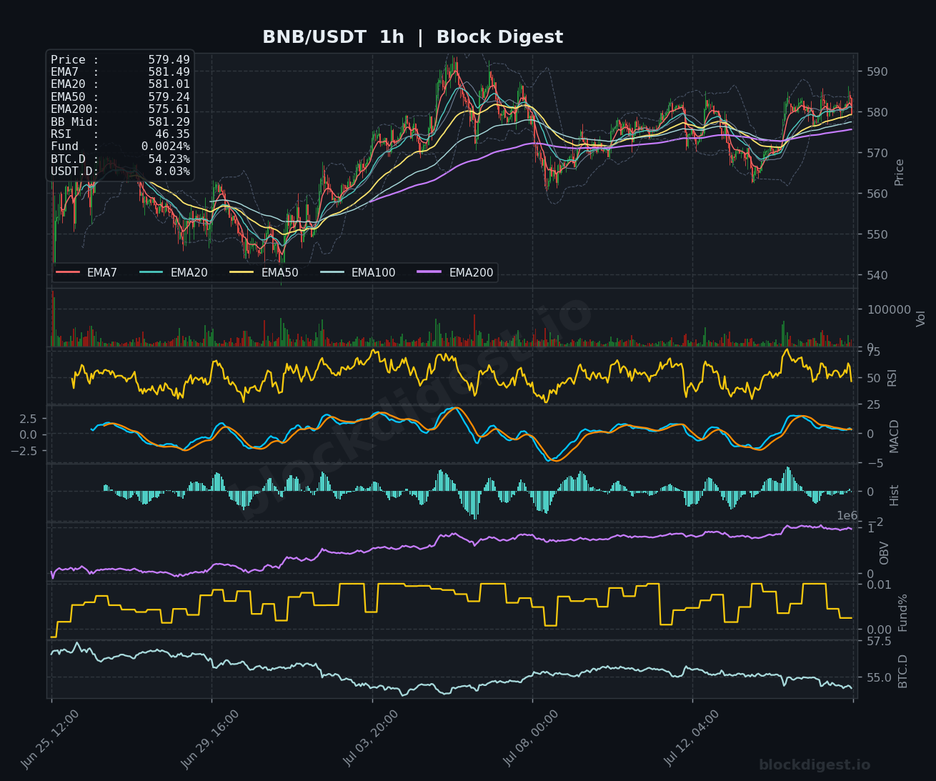 BNB/USDT 1-Hour Chart — Block Digest