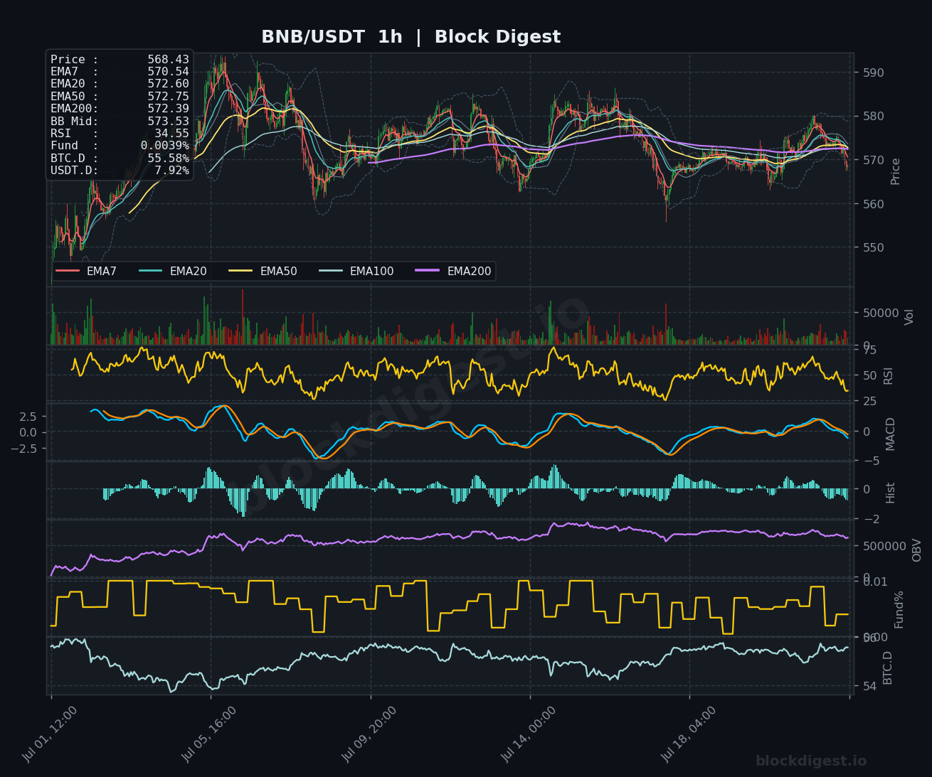 BNB/USDT 1-Hour Chart — Block Digest