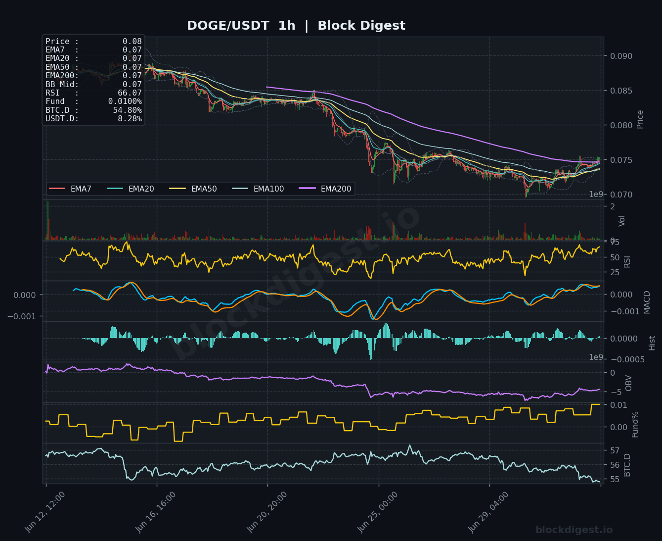 DOGE/USDT 1-Hour Chart — Block Digest