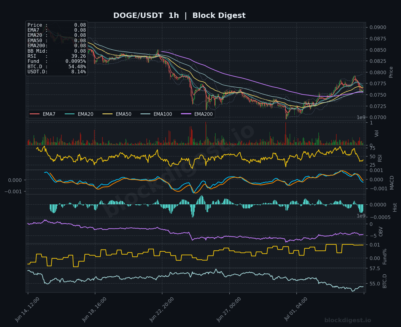 DOGE/USDT 1-Hour Chart — Block Digest
