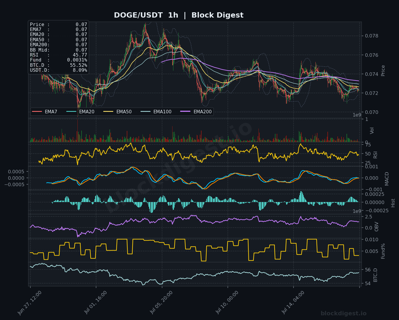 DOGE/USDT 1-Hour Chart — Block Digest
