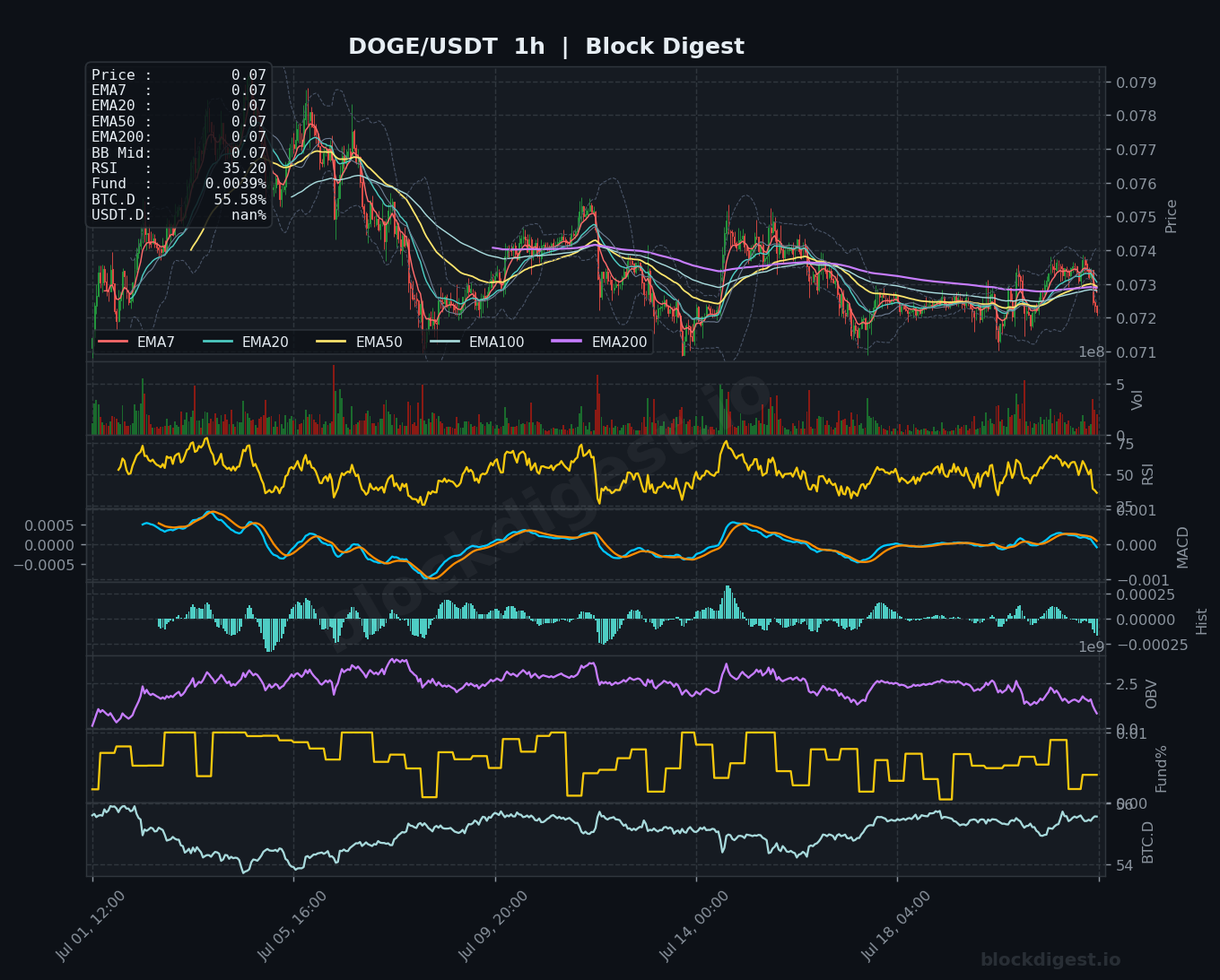 DOGE/USDT 1-Hour Chart — Block Digest
