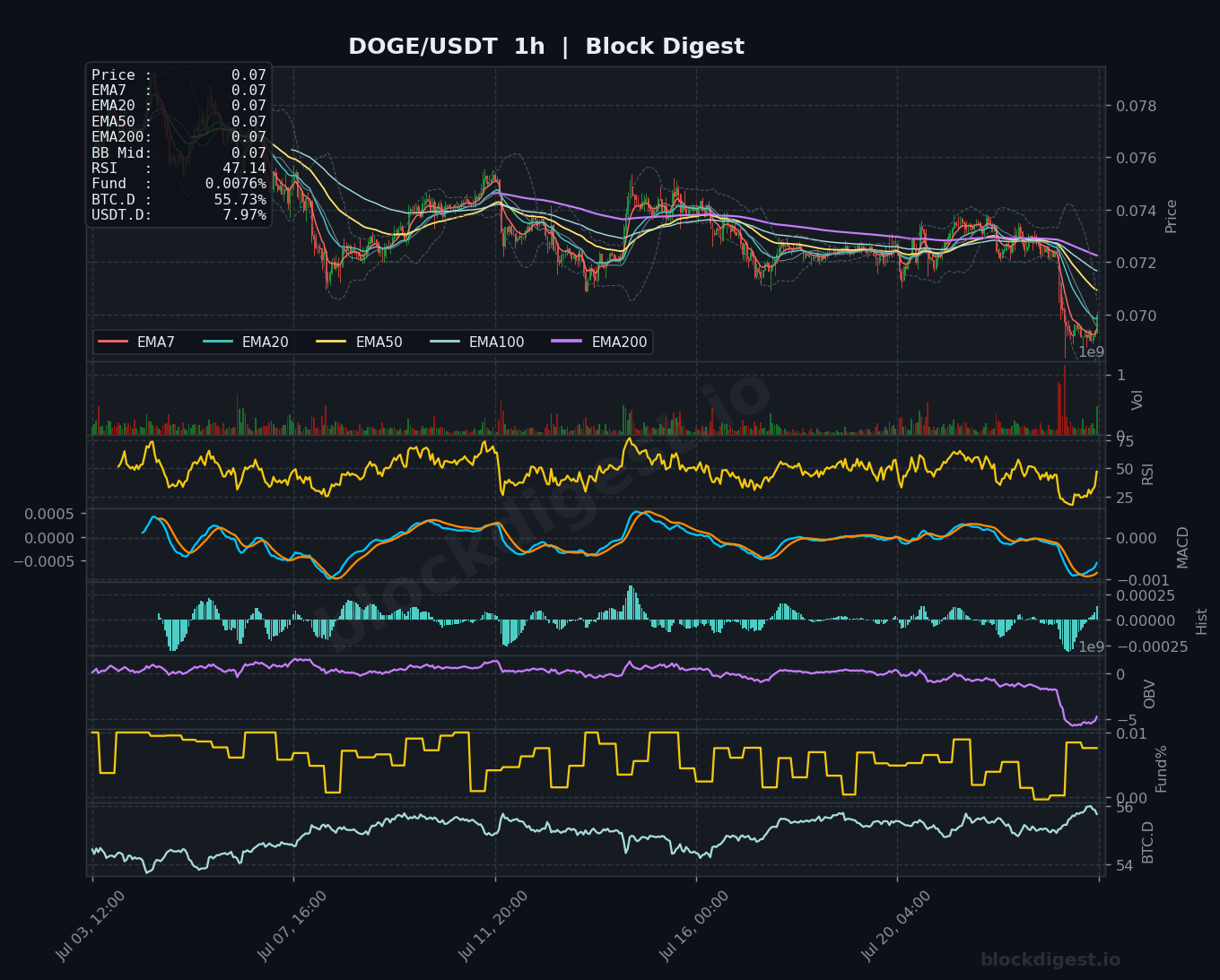 DOGE/USDT 1-Hour Chart — Block Digest