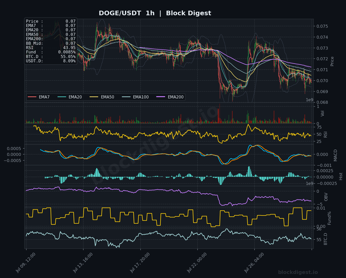 DOGE/USDT 1-Hour Chart — Block Digest