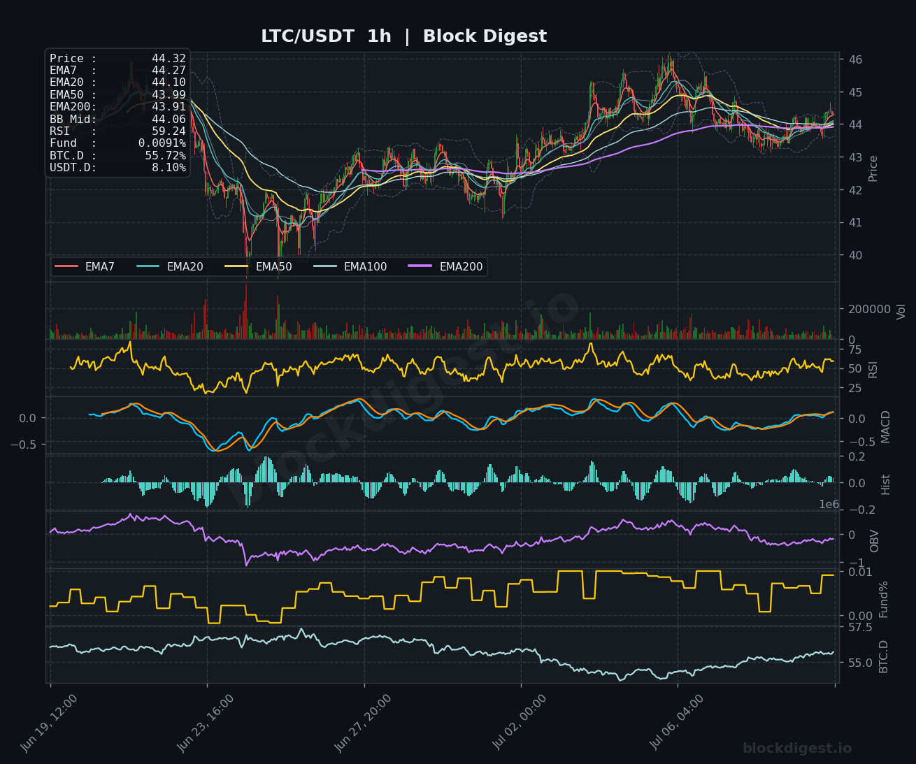 LTC/USDT 1-Hour Chart — Block Digest