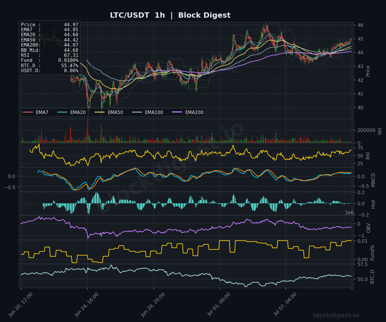 LTC/USDT 1-Hour Chart — Block Digest