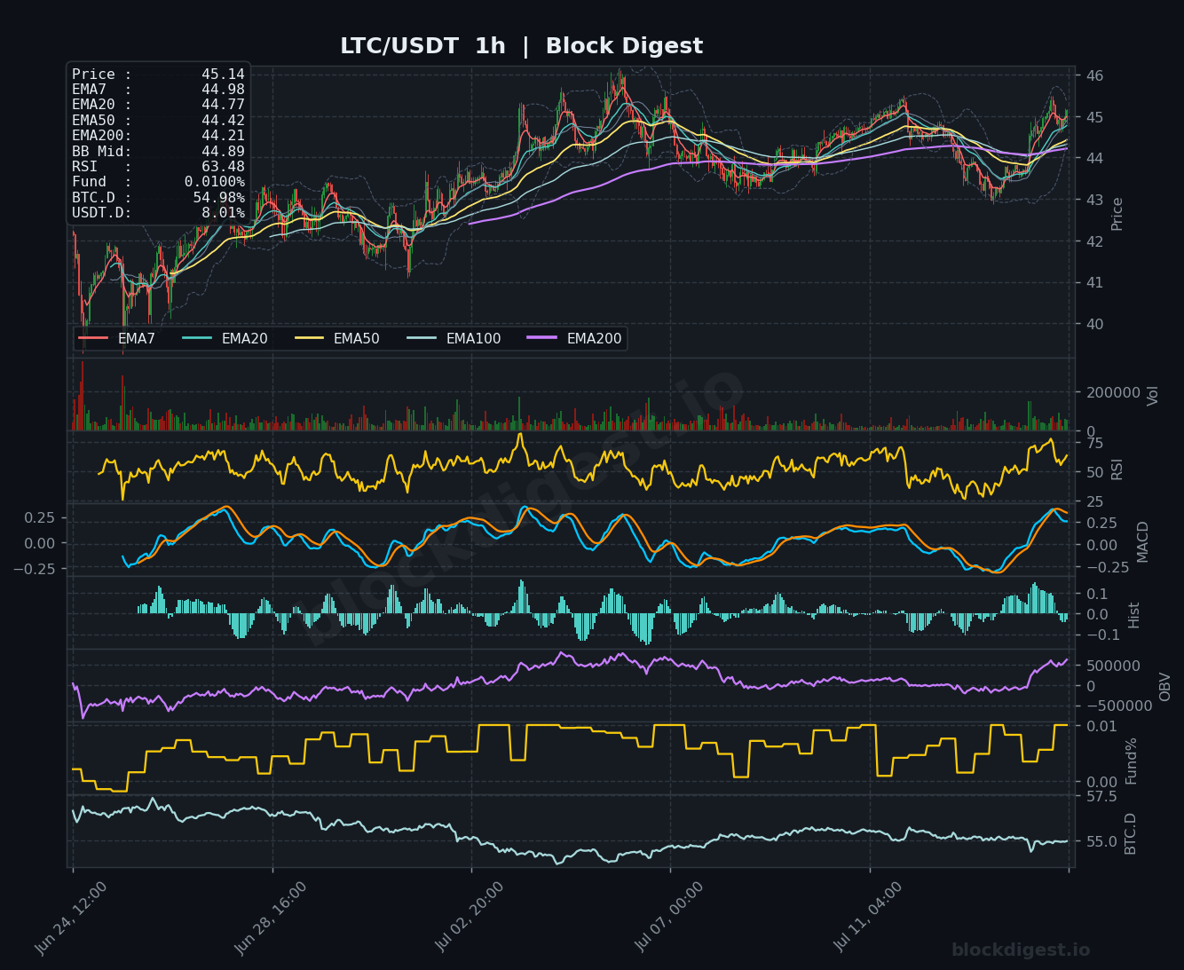 LTC/USDT 1-Hour Chart — Block Digest