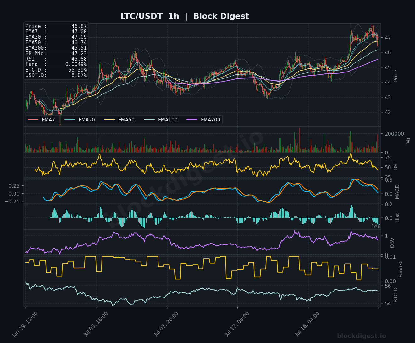 LTC/USDT 1-Hour Chart — Block Digest