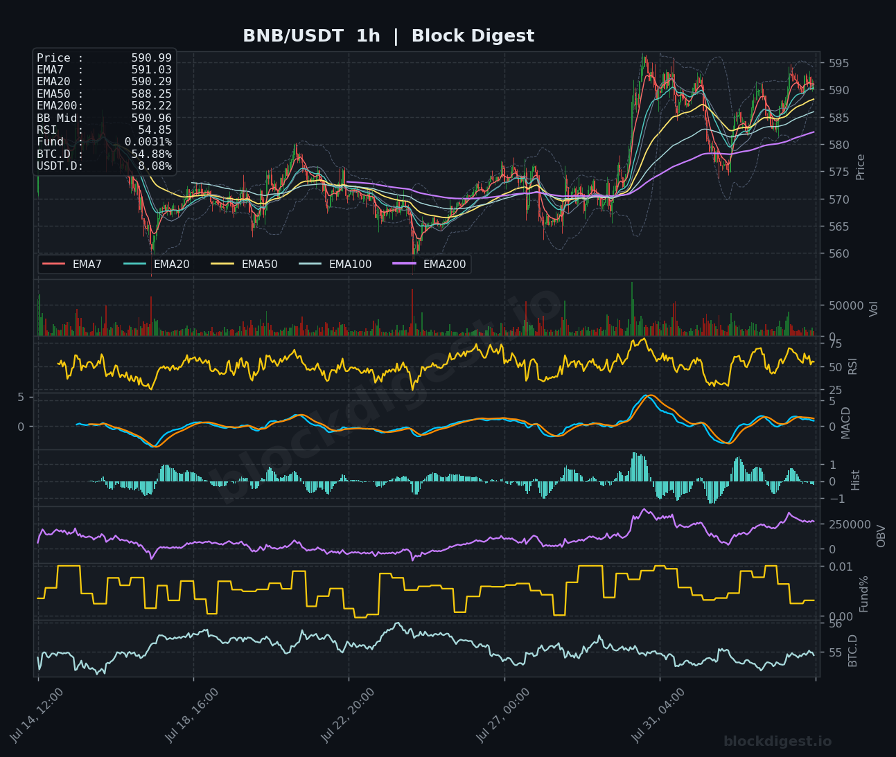 BNB/USDT 1-Hour Chart — Block Digest