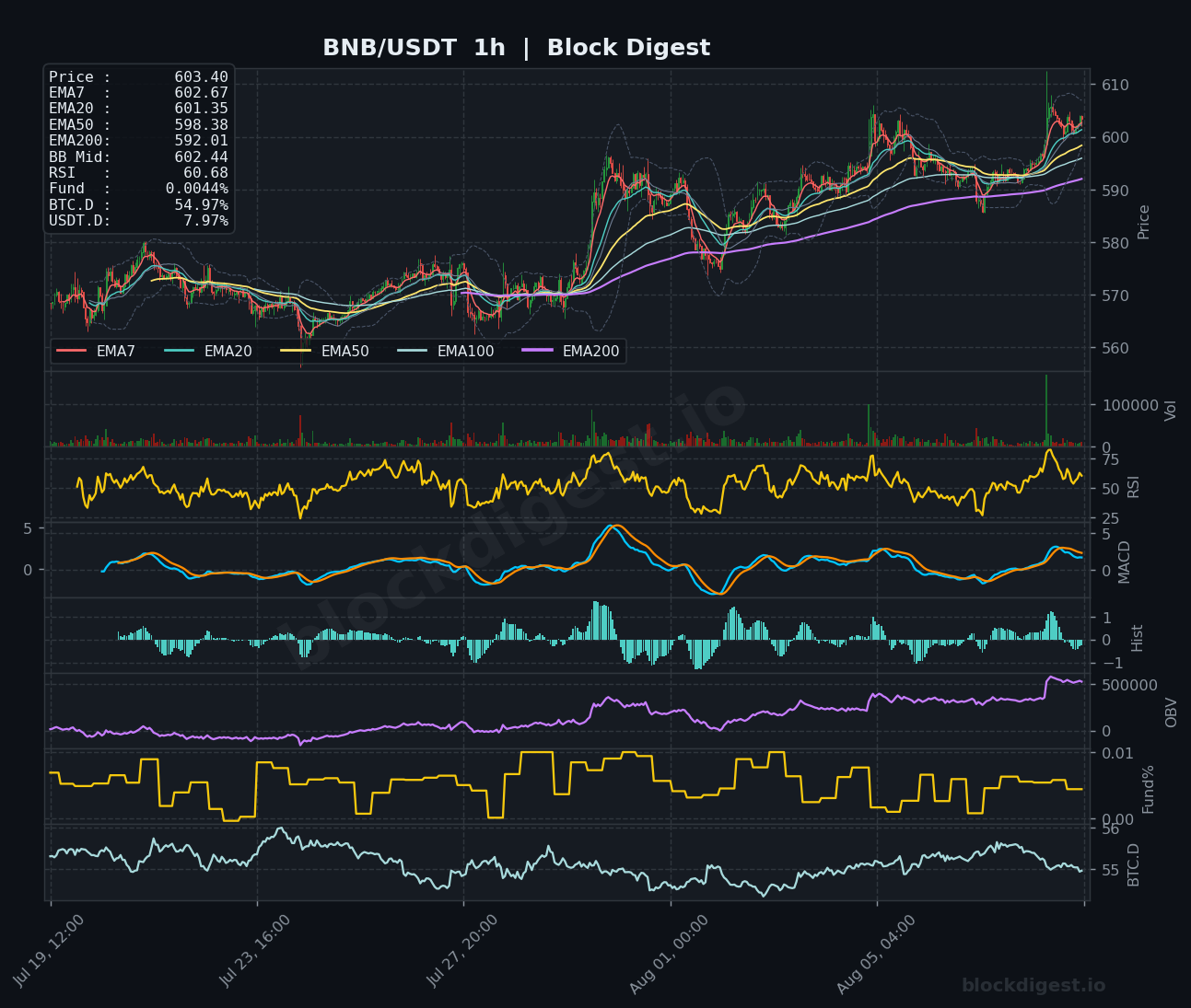 BNB/USDT 1-Hour Chart — Block Digest