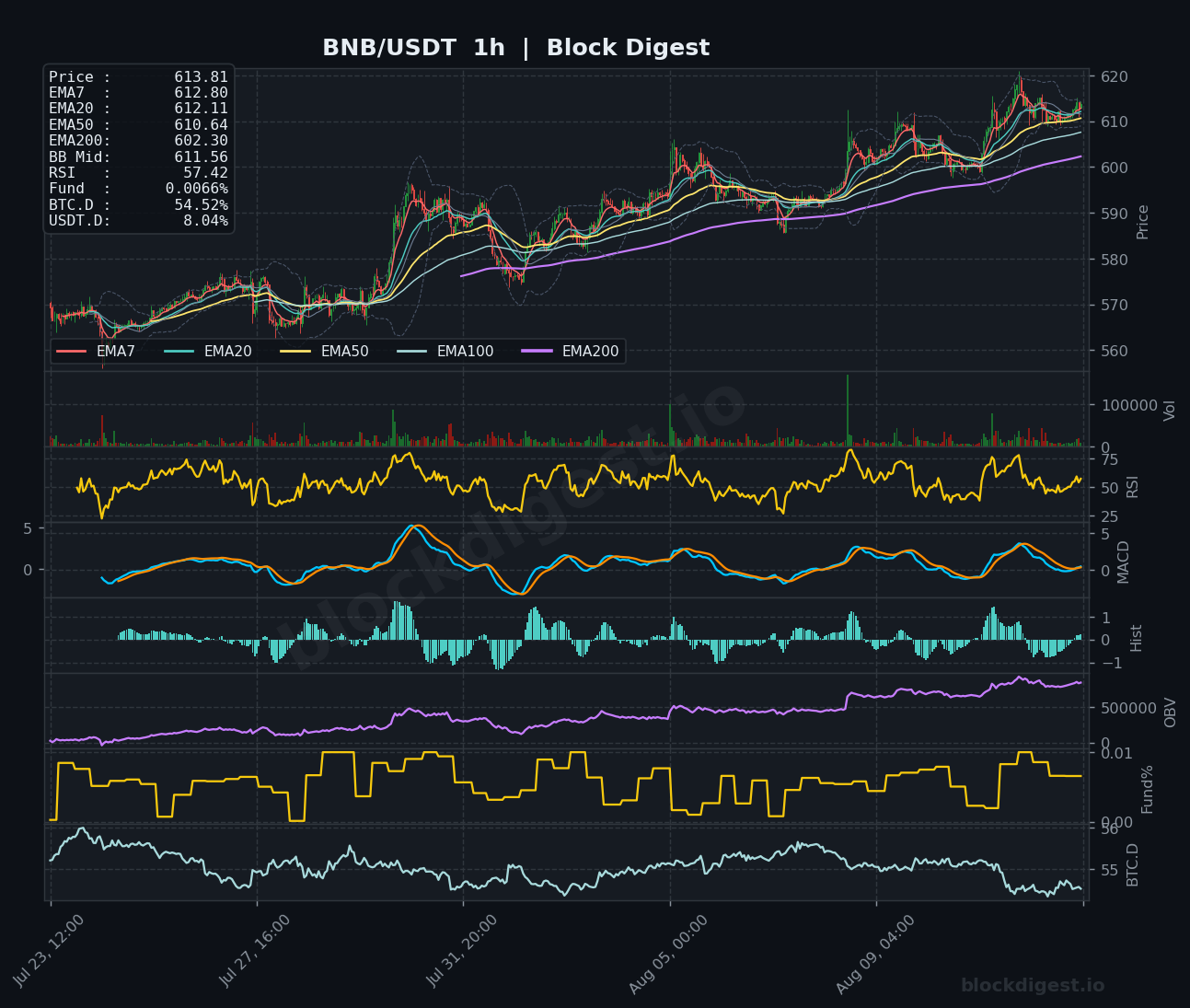 BNB/USDT 1-Hour Chart — Block Digest