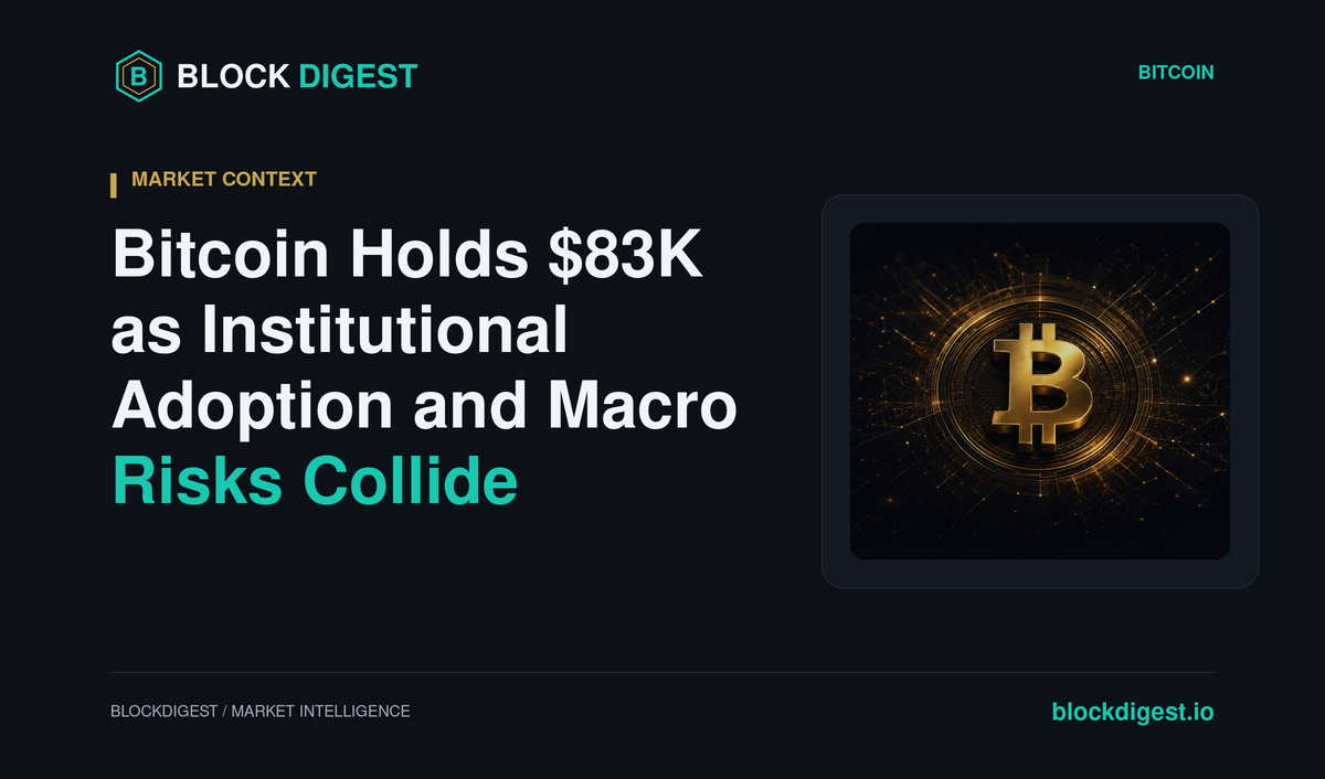 Bitcoin Holds $83K as Institutional Adoption and Macro Risks Collide